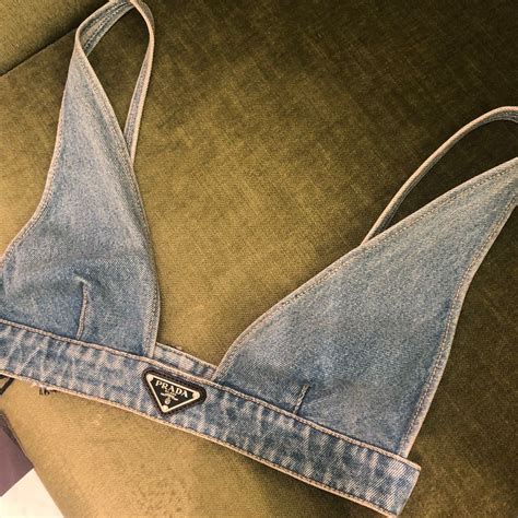 prada logo denim bralette